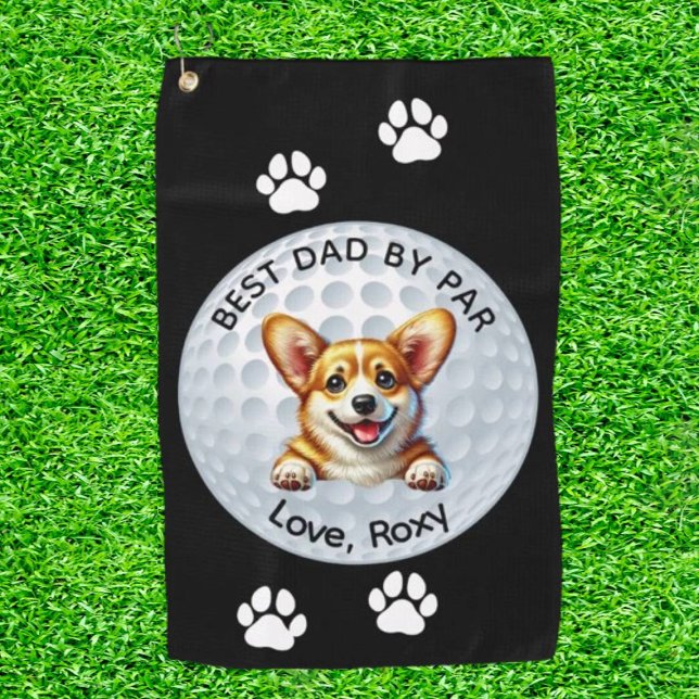  Corgi Father’s Day Black White Golf Towel (Tee Off with Corgi Love!)