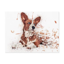 Corgi & Feather Art Postcard