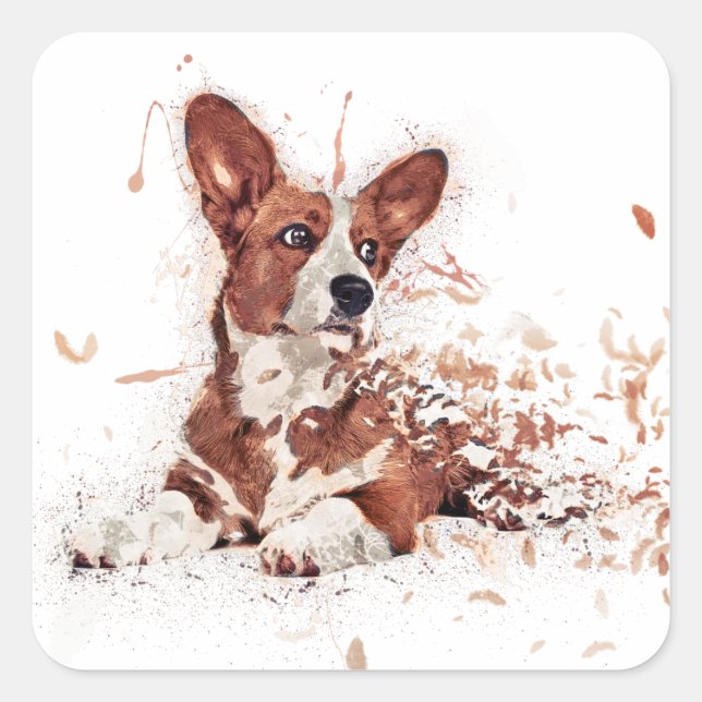 Corgi feather square sticker (Front)