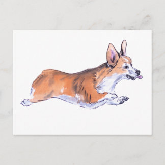 Corgi flight sumie painting postcard