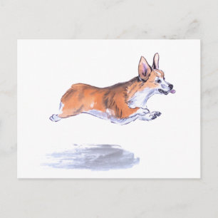 Corgi flight sumie painting postcard