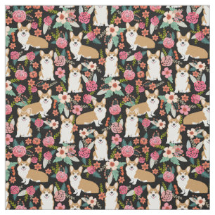 Corgi floral fabric - black