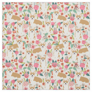 Corgi floral fabric - cream