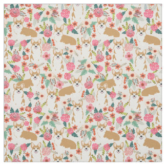Corgi floral fabric - cream