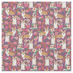 Corgi floral fabric  - purple