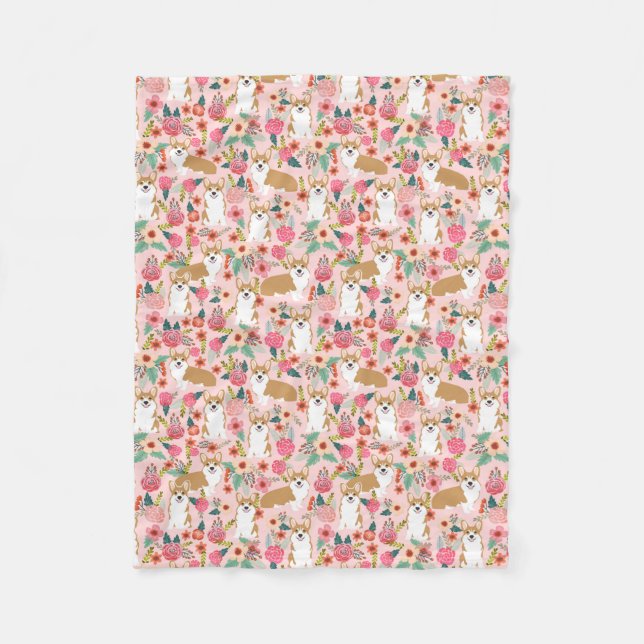 Corgi florals blanket - pink (Front)