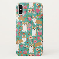 Corgi Florals iPhone case - turquoise