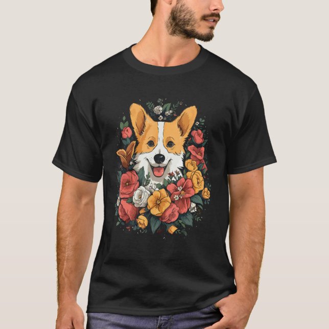 Corgi Flower Bouquet T Shirt (Front)