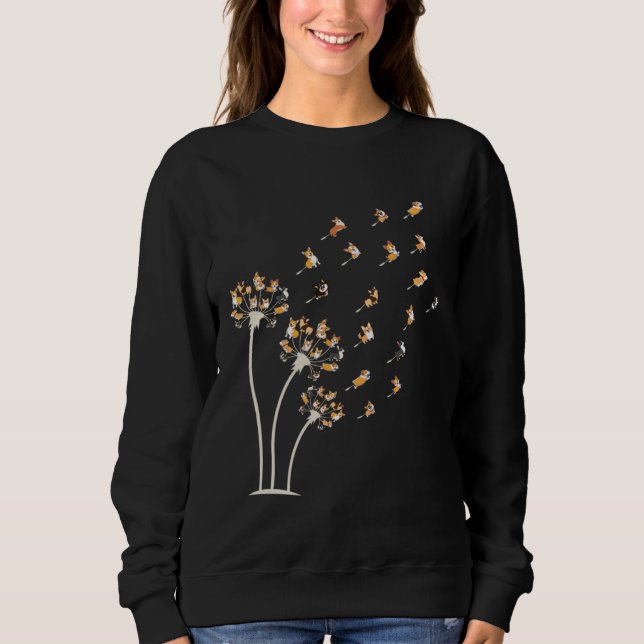 Corgi Flower Fly Dandelion  Cute Dog  Welsh Corgis Sweatshirt (Front)
