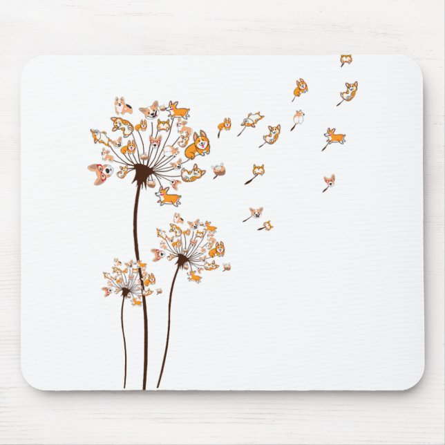 Corgi Flower Fly Dandelion Shirt Cute Dog Lover Mouse Pad (Front)