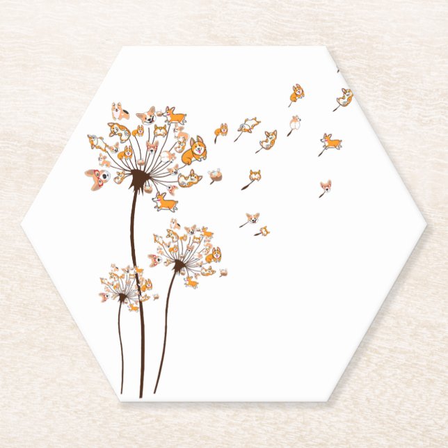 Corgi Flower Fly Dandelion Shirt Cute Dog Lover Paper Coaster (Front)