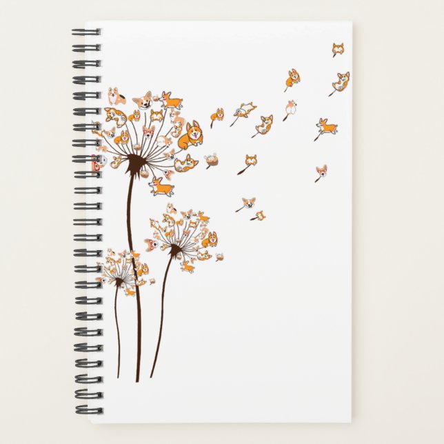 Corgi Flower Fly Dandelion Shirt Cute Dog Lover Planner (Front)