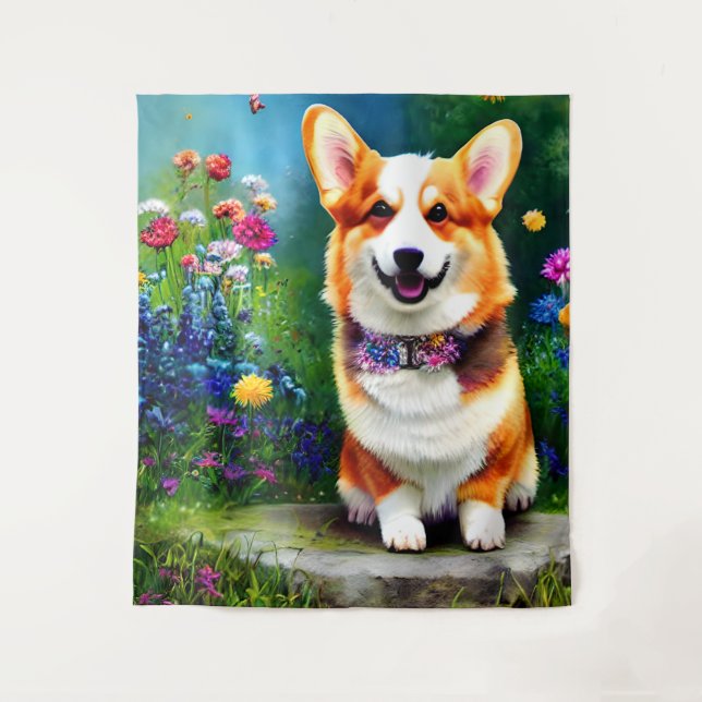 Corgi Flower Garden Tapestry (Front)