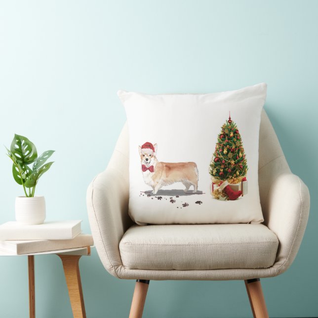 Corgi Funny Christmas Dog with Tree Cushion (Chair)