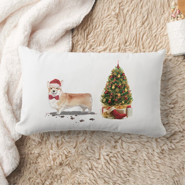 Corgi Funny Christmas Dog with Tree Lumbar Cushion (Blanket)