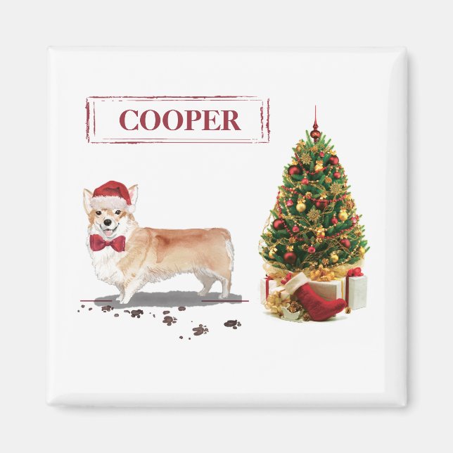 Corgi Funny Christmas Dog with Tree Magnet (Front)