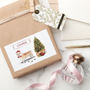 Corgi Funny Christmas Dog with Tree Rectangular Sticker
