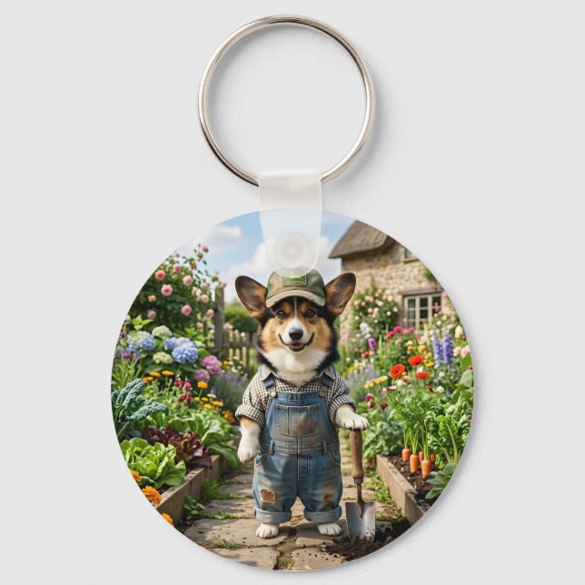 Corgi Gardener Key Ring (Front)