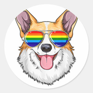 Corgi Gay Pride Flag LGBT Rainbow Sunglasses Corgi Classic Round Sticker