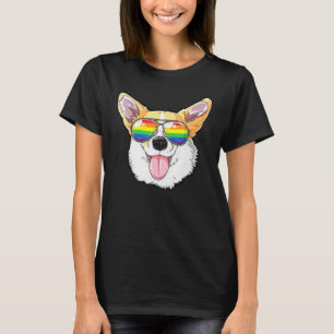 Corgi Gay Pride Flag Sunglasses Lgbt Dog Puppy T-Shirt