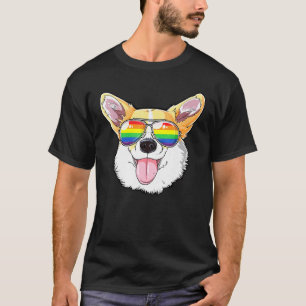 Corgi Gay Pride Flag Sunglasses Lgbt Dog Puppy T-Shirt