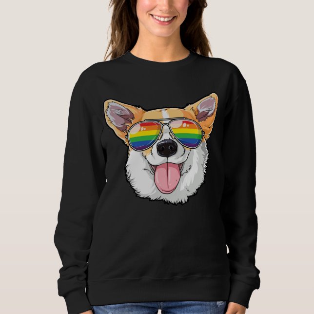 Corgi Gay Pride LGBT Rainbow Flag Sunglasses LGBTQ Sweatshirt (Front)