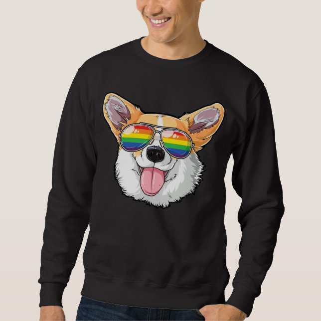 Corgi Gay Pride LGBT Rainbow Flag Sunglasses LGBTQ Sweatshirt (Front)
