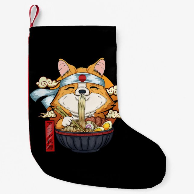 Corgi Gift | Ramen Kawaii Corgi Puppy Japanese Small Christmas Stocking (Front)