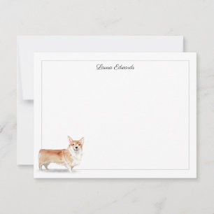 Corgi Gray Border Personalized Stationery Card
