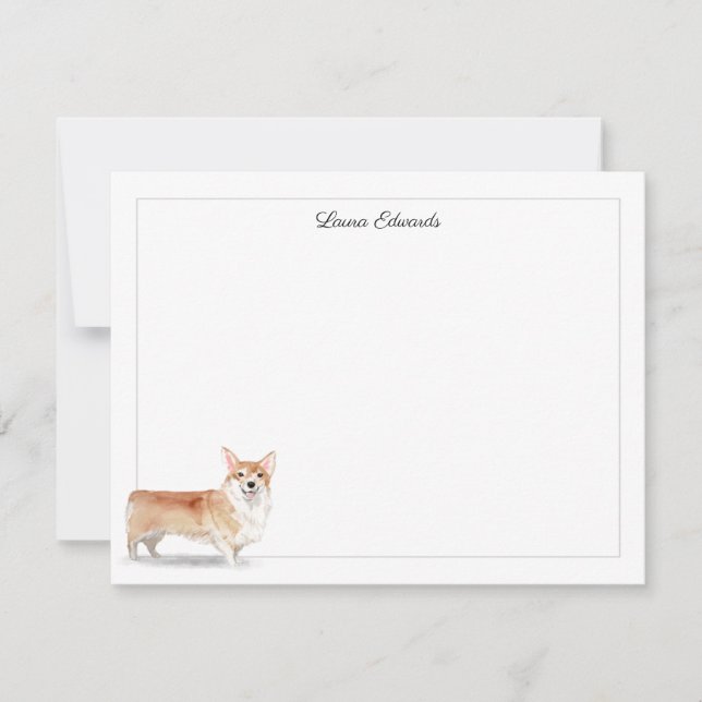 Corgi Grey Border Personalised Stationery Card (Front)
