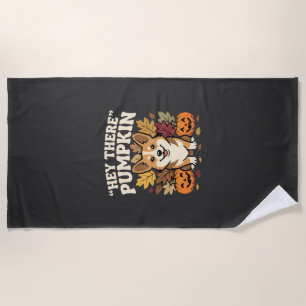 Corgi Halloween Hey There Pumpkin Design Beach Towel