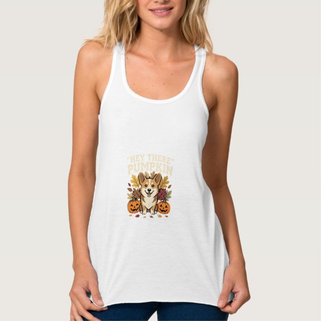 Corgi Halloween Hey There Pumpkin Design Singlet (Front)