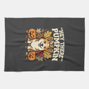 Corgi Halloween Hey There Pumpkin Design Tea Towel