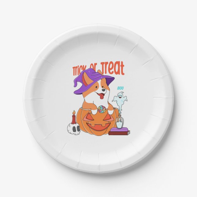 Corgi Halloween Paper Plate (Front)