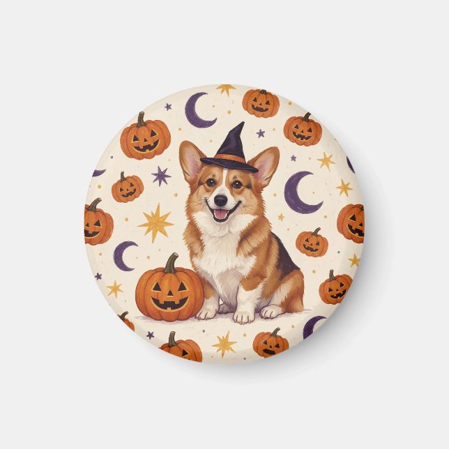 Corgi Halloween Pumpkin Patch Fridge Magnet (Front)