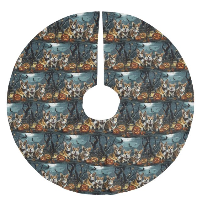 Corgi Halloween Spooky Brushed Polyester Tree Skirt (Front)