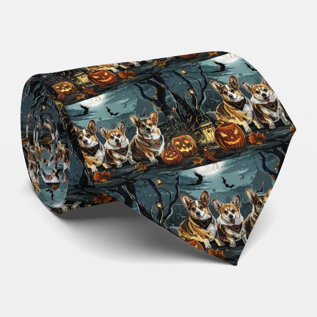 Corgi Halloween Spooky Tie (Rolled)
