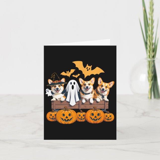 Corgi Halloween Trio Funny Spooky Dog Lover Outfit Card (Front)