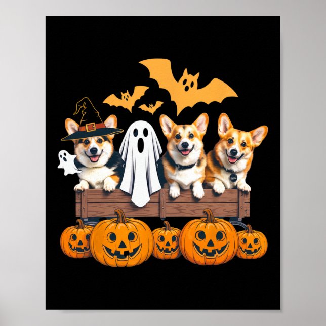 Corgi Halloween Trio Funny Spooky Dog Lover Outfit Poster (Front)