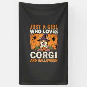 Corgi Halloween Witch Girl Vintage Horror Banner