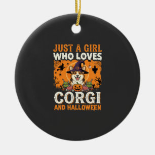 Corgi Halloween Witch Girl Vintage Horror Ceramic Tree Decoration