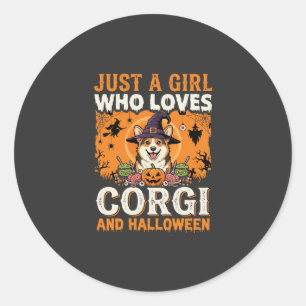 Corgi Halloween Witch Girl Vintage Horror Classic Round Sticker