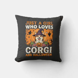 Corgi Halloween Witch Girl Vintage Horror Cushion