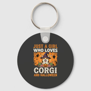 Corgi Halloween Witch Girl Vintage Horror Key Ring