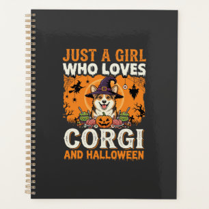Corgi Halloween Witch Girl Vintage Horror Planner