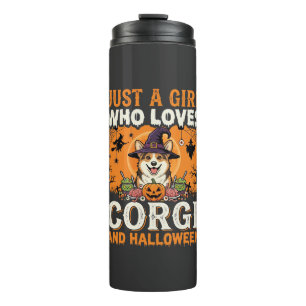 Corgi Halloween Witch Girl Vintage Horror Thermal Tumbler