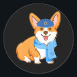 Corgi Hanukkah Funny Dog Lover Jewish Classic Round Sticker<br><div class="desc">Corgi Hanukkah Funny Dog Lover Jewish</div>