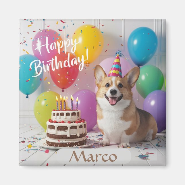 Corgi Happy Birthday Magnet (Front)