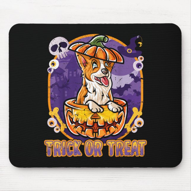 Corgi Happy Halloween Pumpkin Dog Mouse Pad (Front)