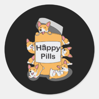 Corgi Happy Pills Classic Round Sticker